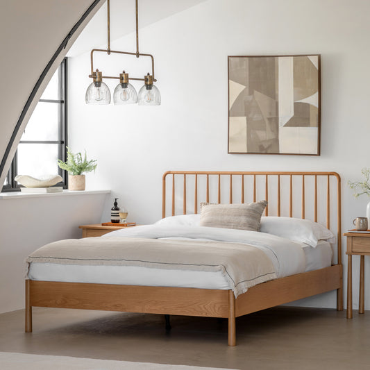 Wycombe Spindle Bed 4′6″ Double – Light Wood Oak – 180mm under-bed clearance (view 2)