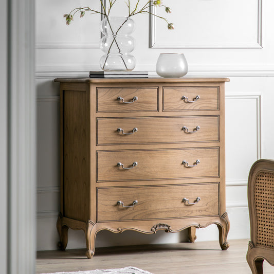 Chic 5 Drawer Chest Weathered – Light Wood Mindy Ash – 5 Drawers (view 2)