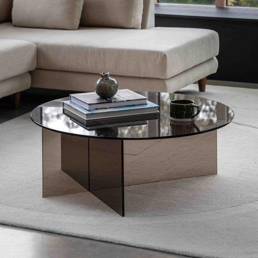 Parioli Glass Coffee Table Charcoal 900x900x325mm – Grey