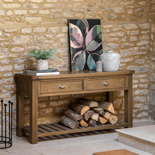 Hardwick 2 Drawer Console Table 1480x440x800mm – Light Wood