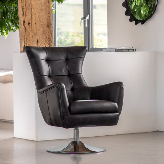 Bristol Swivel Chair Antique Ebony 700x810x950mm – Black