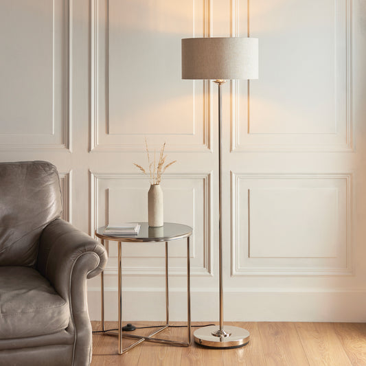 Highclere Floor Lamp Brushed Chrome – Natural