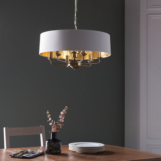 Highclere 6 Pendant Light Antique Brass – Cream