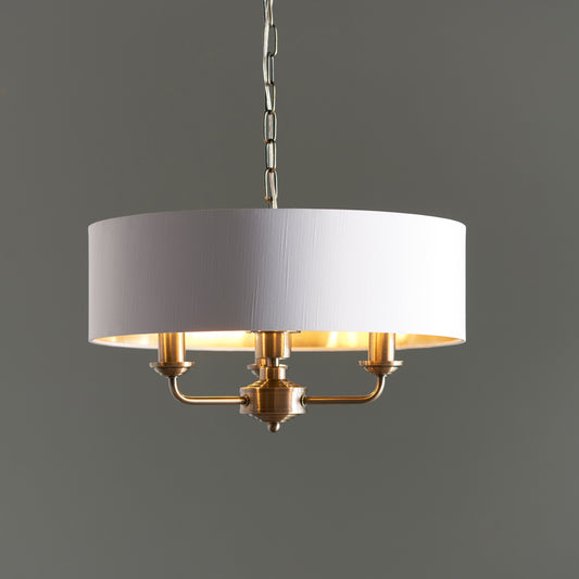 Highclere 3 Pendant Light Antique Brass – Cream