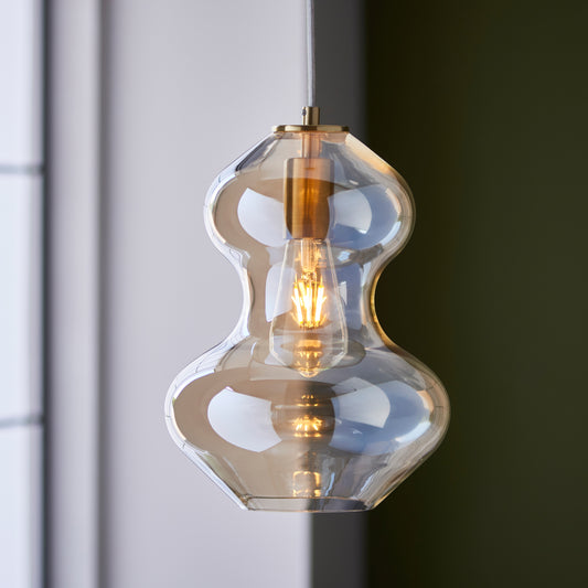 Kelda Shaped Pendant Satin Brass Champagne – Champagne