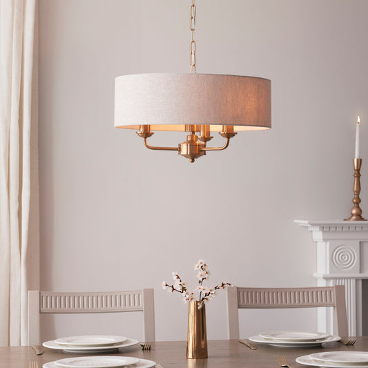 Highclere 3 Pendant Vintage Brass – Natural