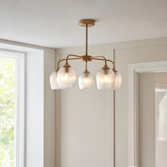 Ashcroft Ribbed 5 Pendant Light Brushed Aged Brass – Brass