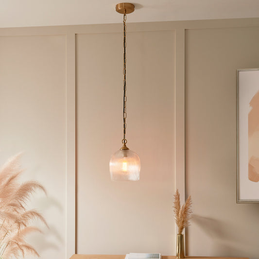 Ashcroft Ribbed 1 Pendant Light Brushed Aged Brass – Brass