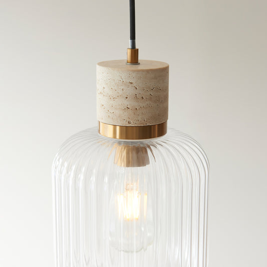 Travi Ribbed 1 Pendant Light Natural Travertine – Natural
