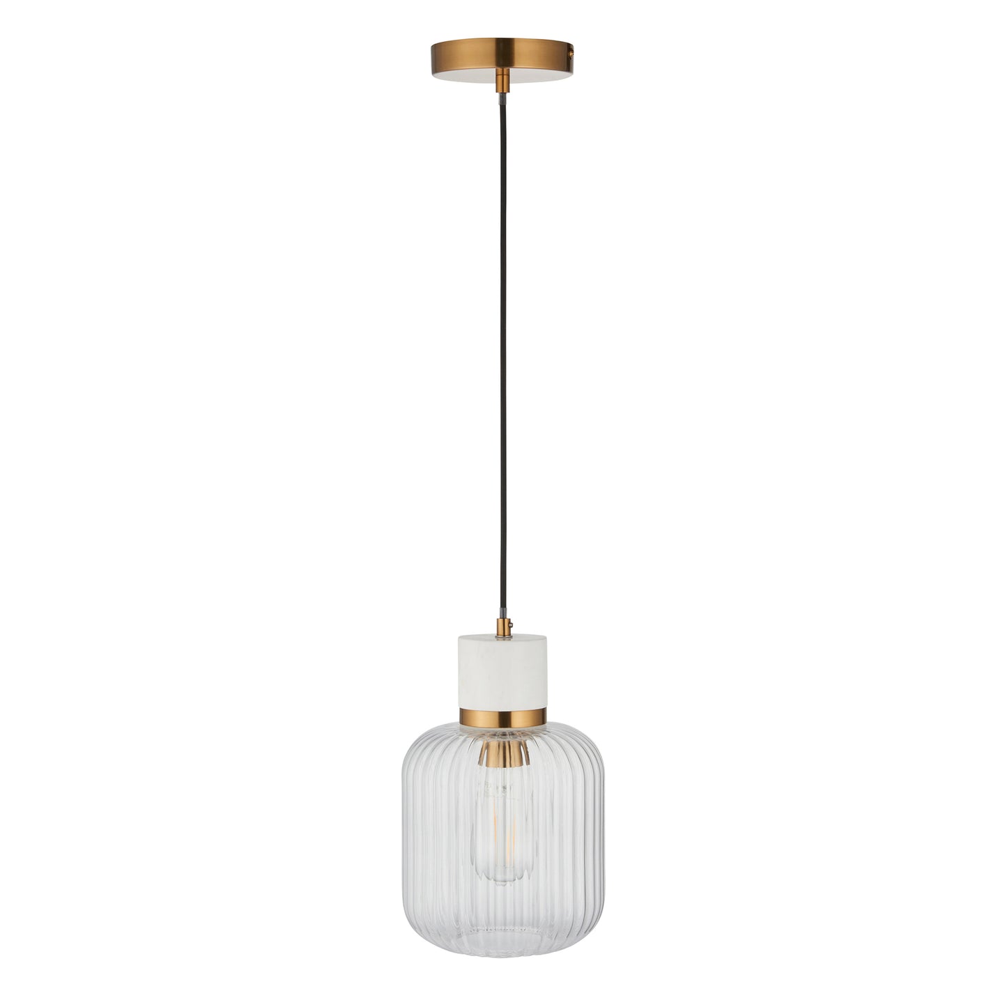 Travi Ribbed 1 Pendant Light White Volakas Marble – White