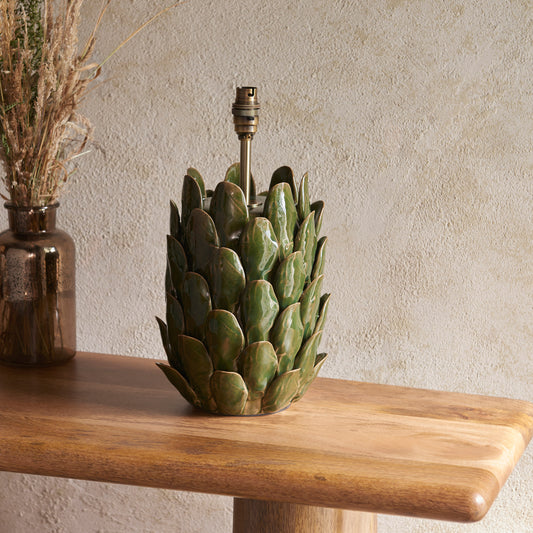 Layered Leaf Table Lamp Base Dark Olive Glaze – Green