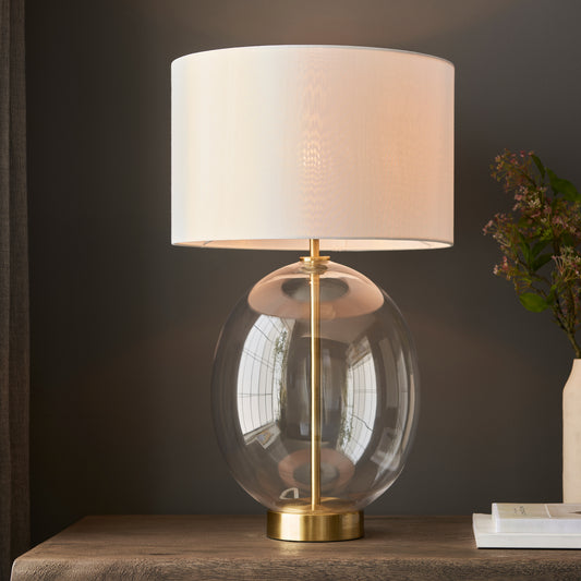 Kelda Oval Table Lamp Satin Brass Vintage White – White