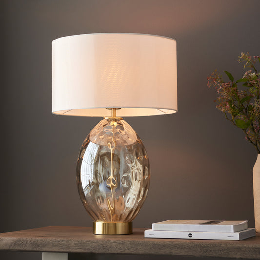 Elin Dimple Table Lamp Champagne – White