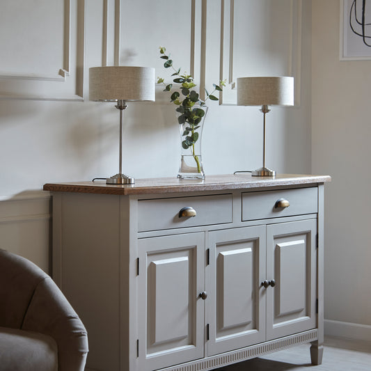Highclere Table Light Chrome & Natural Linen – Natural
