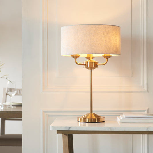 Highclere 3 Table Lamp Vintage Brass – Natural