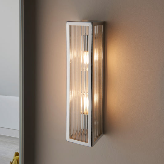 Newham Bathroom 2 Wall Light Chrome/Clear Ribbed – Chrome