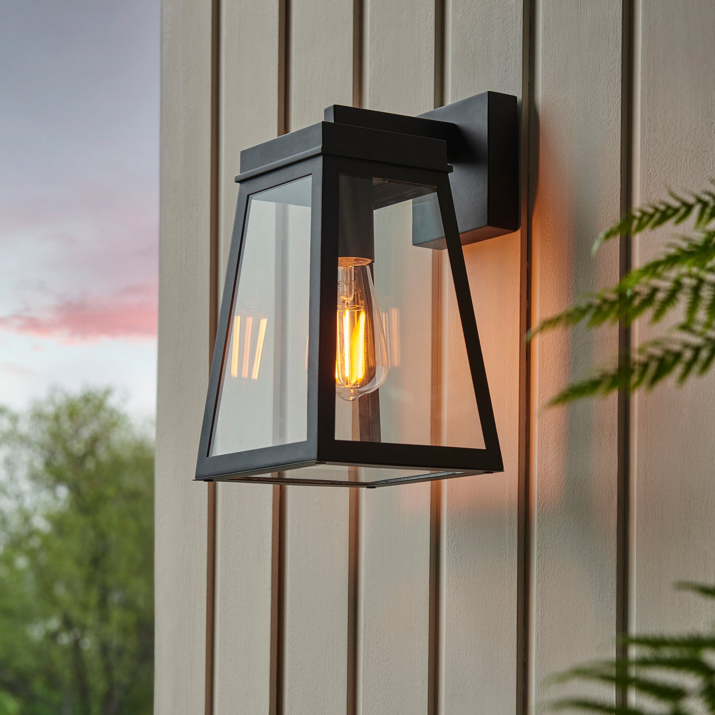 Lymington Wall Light Textured Black & Clear Glass – Black