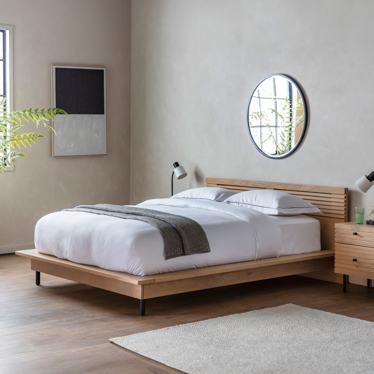 Okayama Bed 4′6″ Double – Natural Oak – 130mm under-bed clearance (view 2)