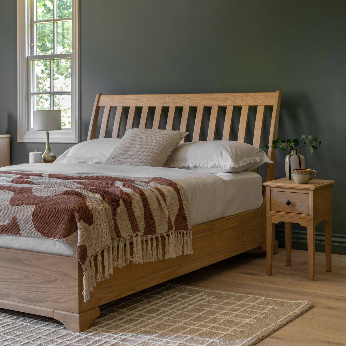 Malvern Bed 4′6″ Double – Light Wood Oak Veneer – 80mm under-bed clearance (view 2)
