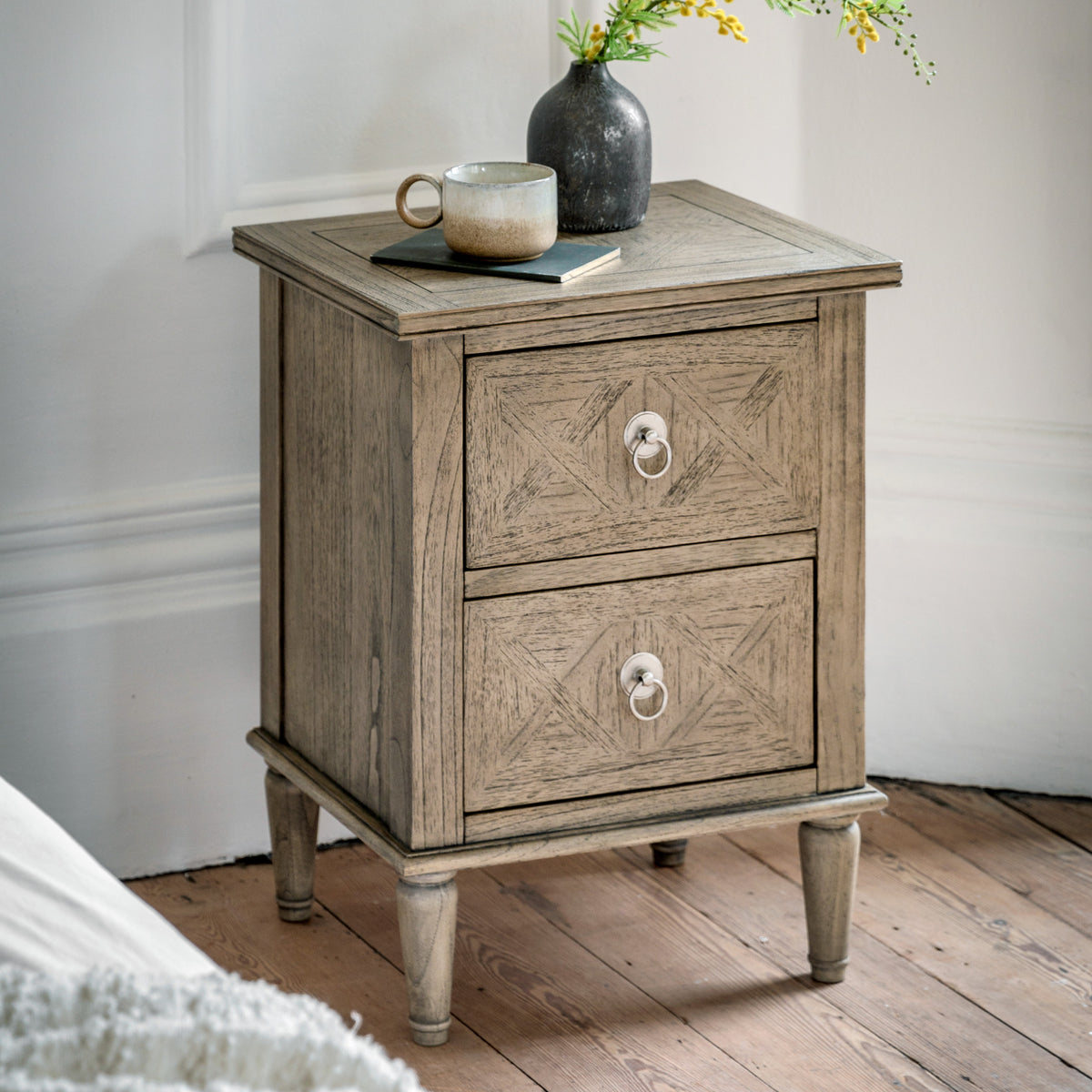 Rustique 2 Drawer Bedside Table – Natural Mindy Ash – 2 Drawers (view 2)