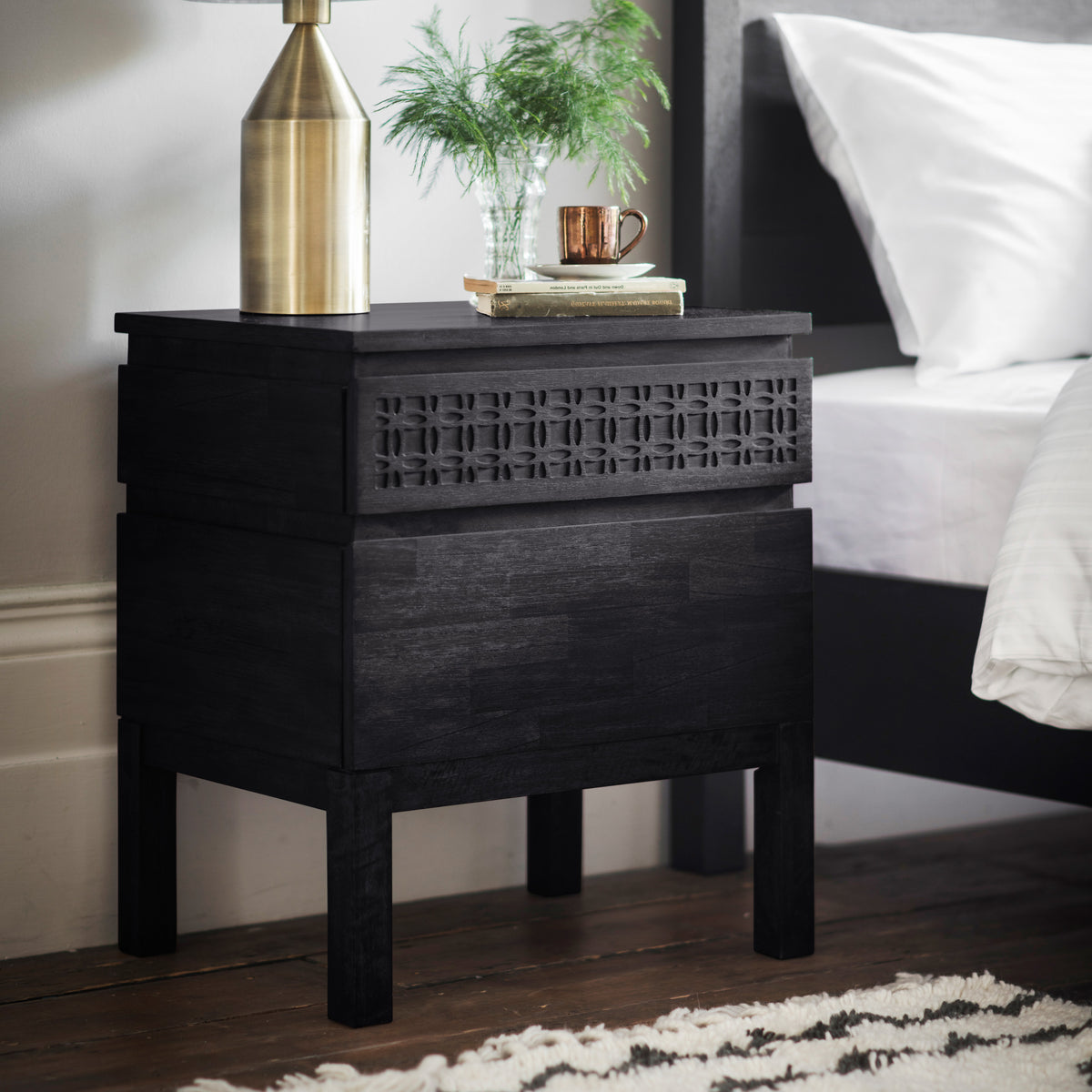 Boho Boutique Bedside 2 Drawer Chest – Black Mango – 2 Drawers (view 2)