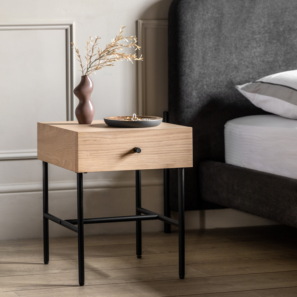 Ashdown 1 Drawer Bedside Natural – Natural MDF Melamine – 1 Drawer (view 2)