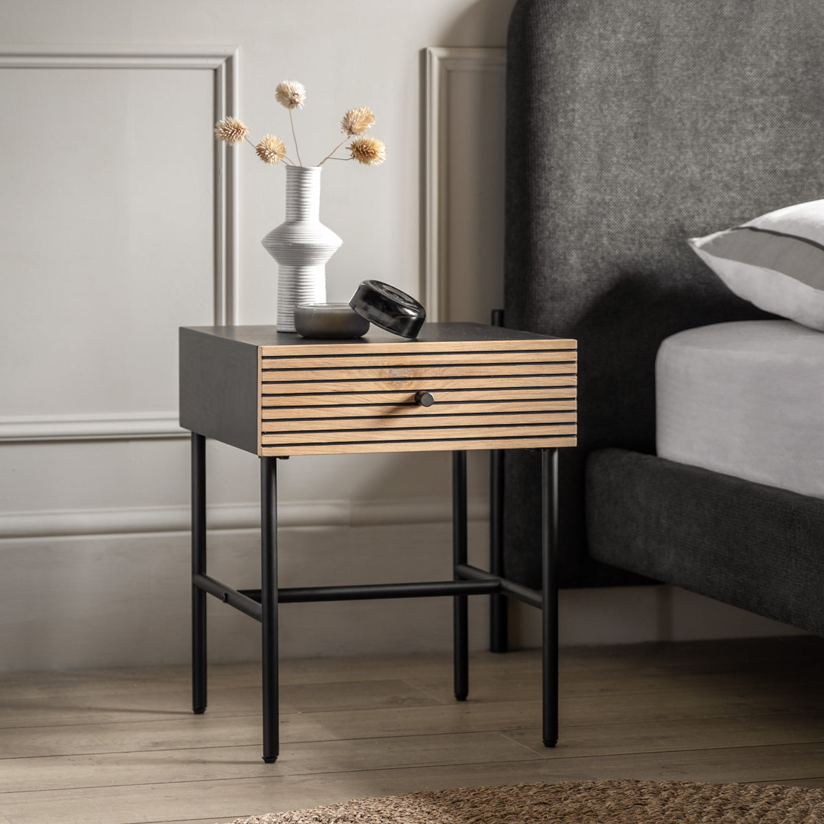 Hyland 1 Drawer Bedside – Black MDF Melamine – 1 Drawer (view 2)