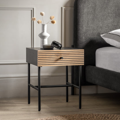 Hyland 1 Drawer Bedside – Black MDF Melamine – 1 Drawer (view 2)