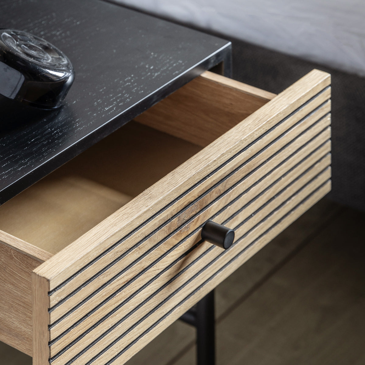 Hyland 1 Drawer Bedside – Black MDF Melamine – 1 Drawer (view 3)