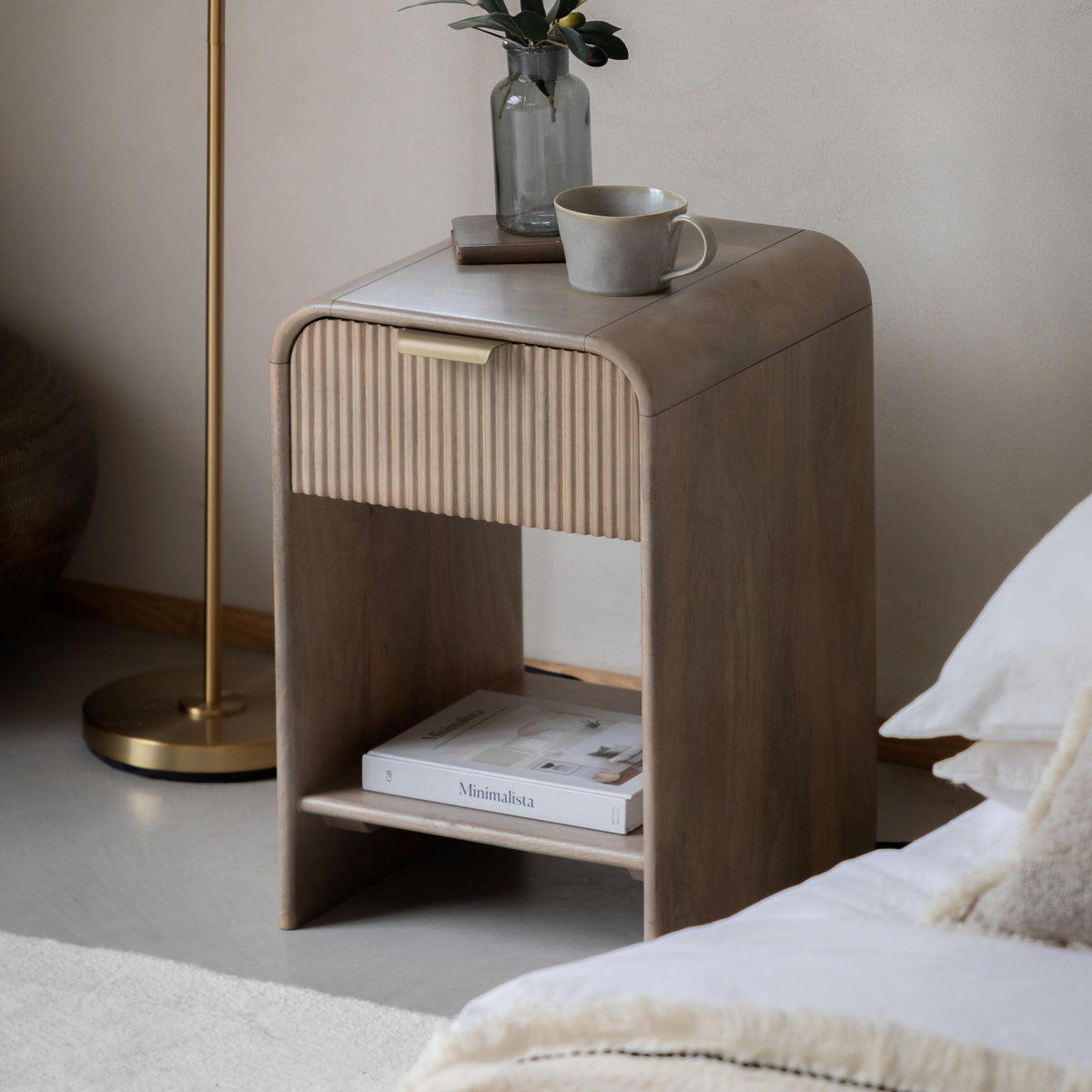 Colonna 1 Drawer Bedside Small – Grey Mango Wood – 1 Drawer / 1 Shelf (view 2)