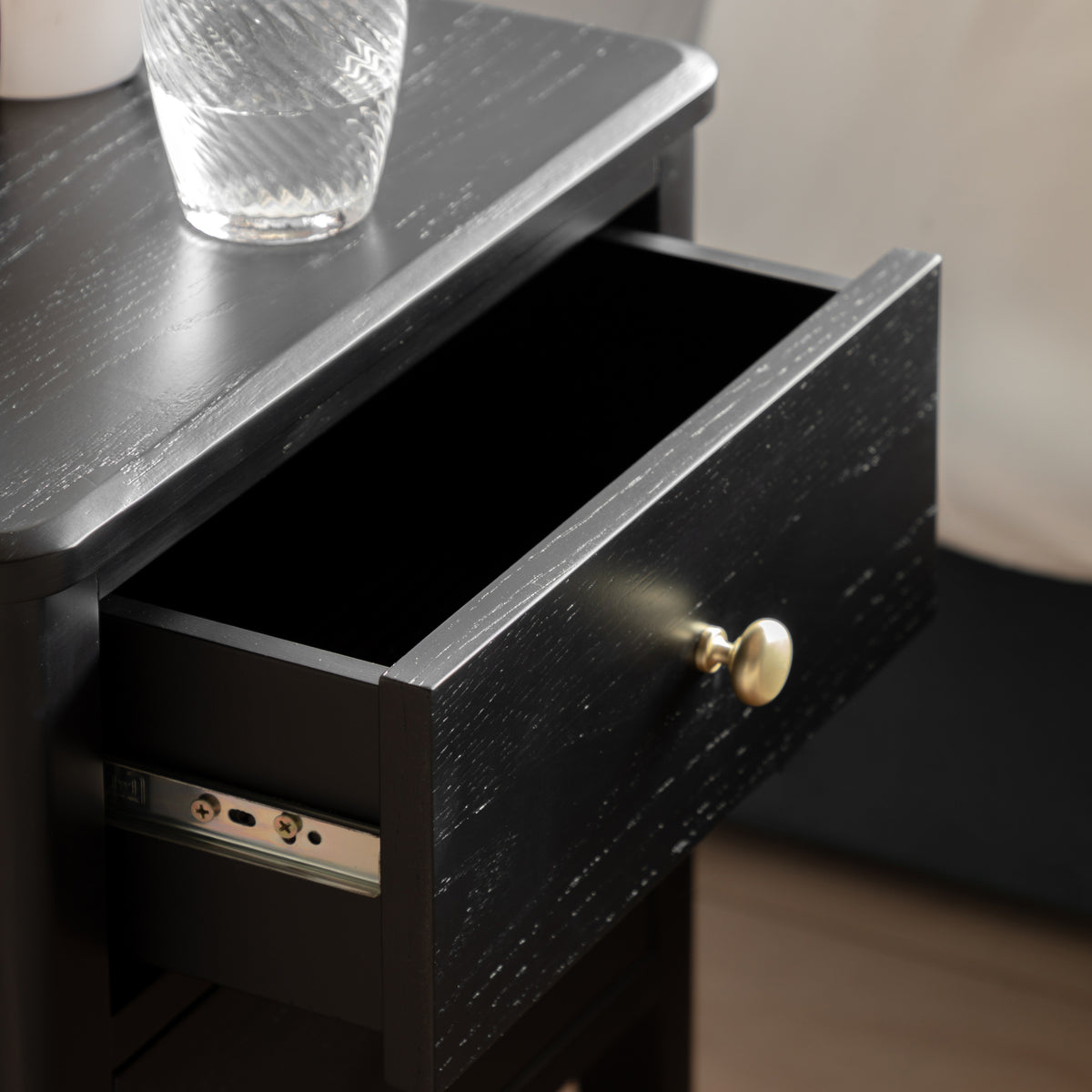 Acton 2 Drawer Bedside Black – Black MDF – 2 Drawers (view 3)