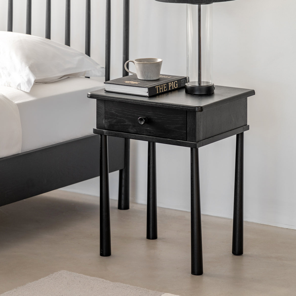 Wycombe 1 Drawer Bedside Black – Black MDF – 1 Drawer (view 2)