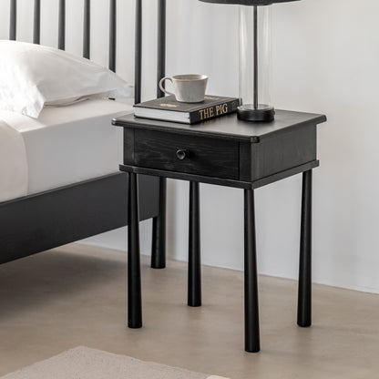 Wycombe 1 Drawer Bedside Black – Black MDF – 1 Drawer (view 2)