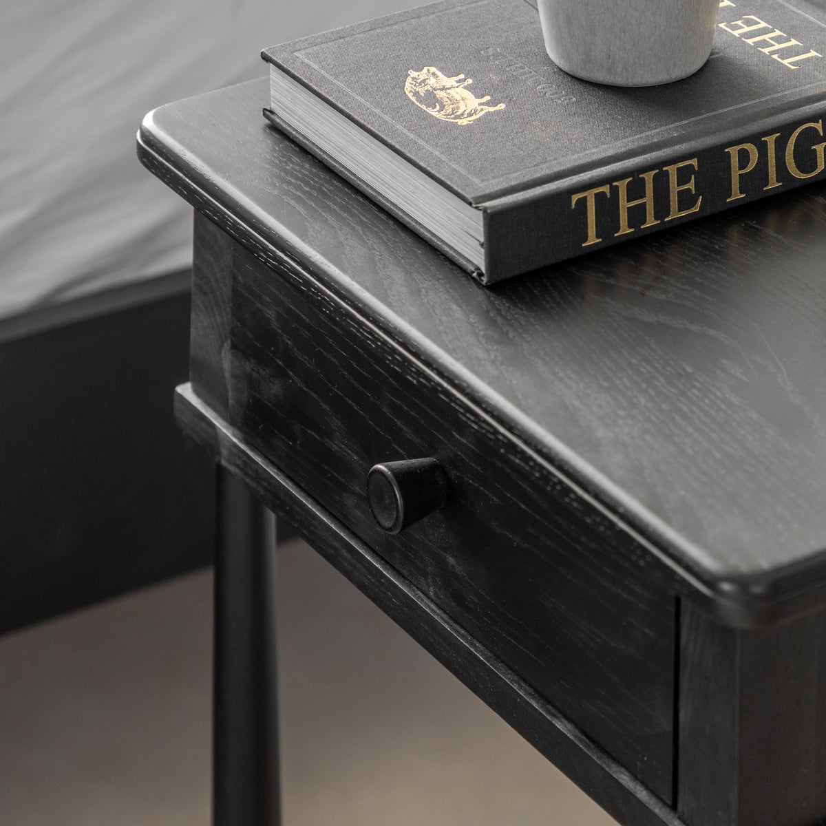 Wycombe 1 Drawer Bedside Black – Black MDF – 1 Drawer (view 3)