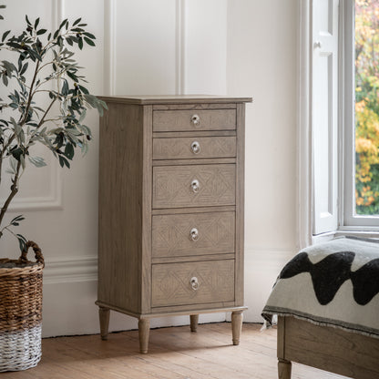 Rustique 5 Drawer Lingerie Chest – Natural Mindy Ash – 5 Drawers (view 2)