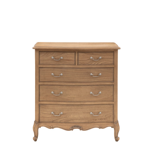 Chic 5 Drawer Chest Weathered – Light Wood Mindy Ash – 5 Drawers