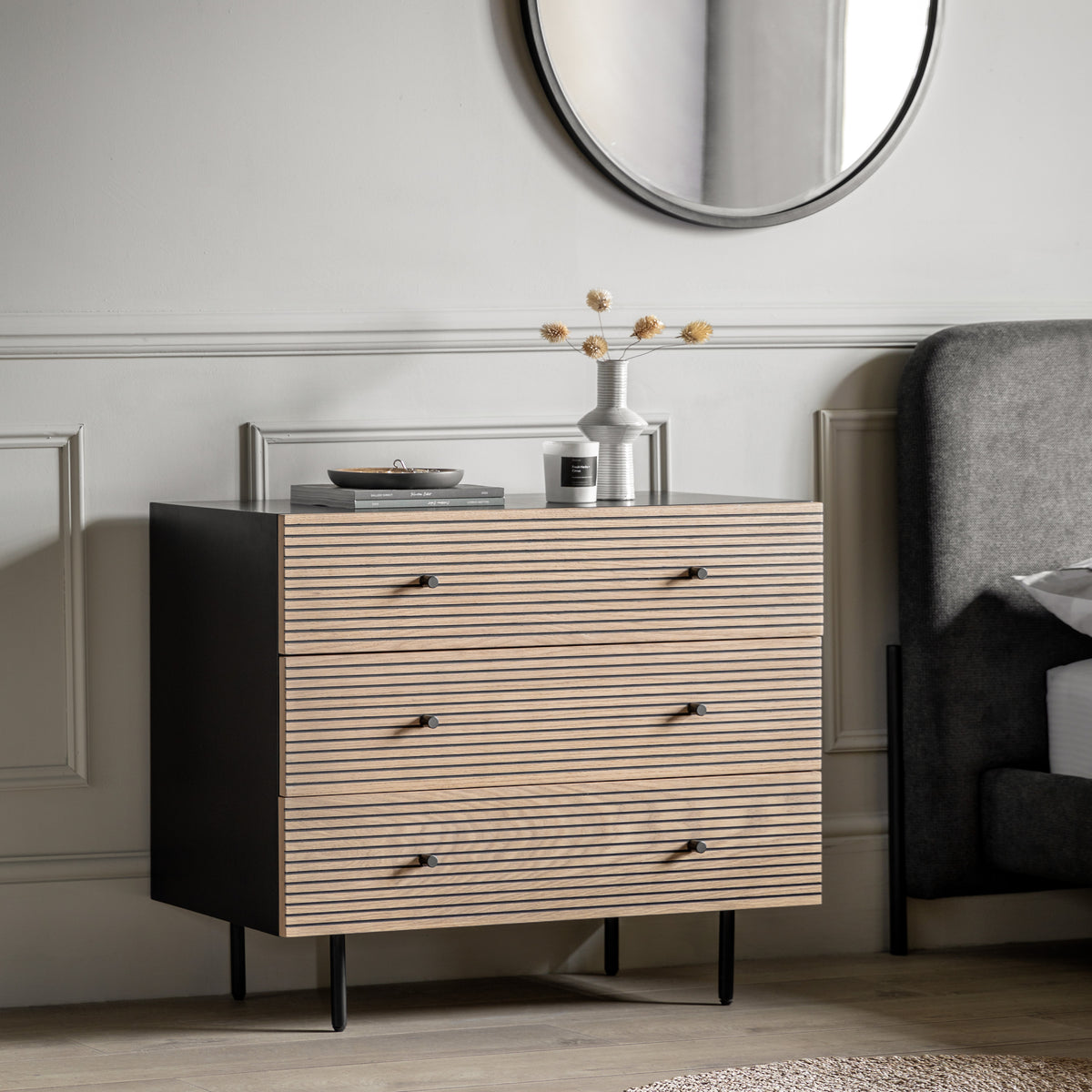 Hyland 3 Drawer Chest – Black MDF Melamine – 3 Drawers (view 2)