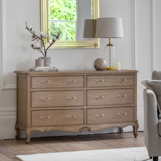 Chic 6 Drawer Chest Weathered – Light Wood Mindi Ash – 6 Drawers (view 2)