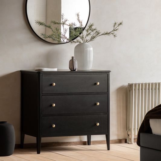 Acton 3 Drawer Chest Black – Black MDF – 3 Drawers (view 2)