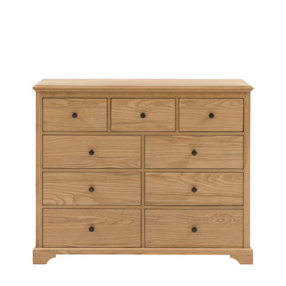 Malvern 9 Drawer Chest – Light Wood Oak – 9 Drawers