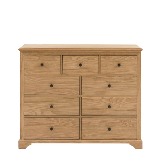 Malvern 9 Drawer Chest – Light Wood Oak – 9 Drawers