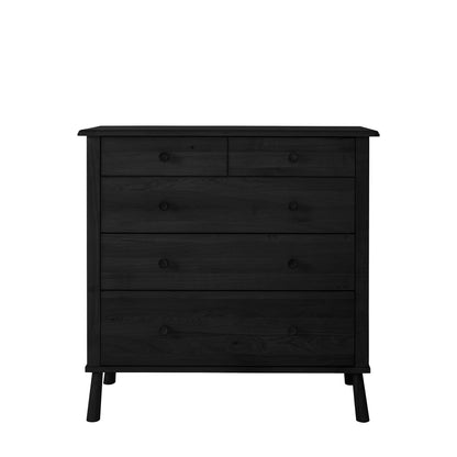 Wycombe 5 Drawer Chest Black – Black Solid Oak – 5 Drawers