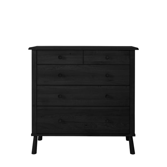 Wycombe 5 Drawer Chest Black – Black Solid Oak – 5 Drawers