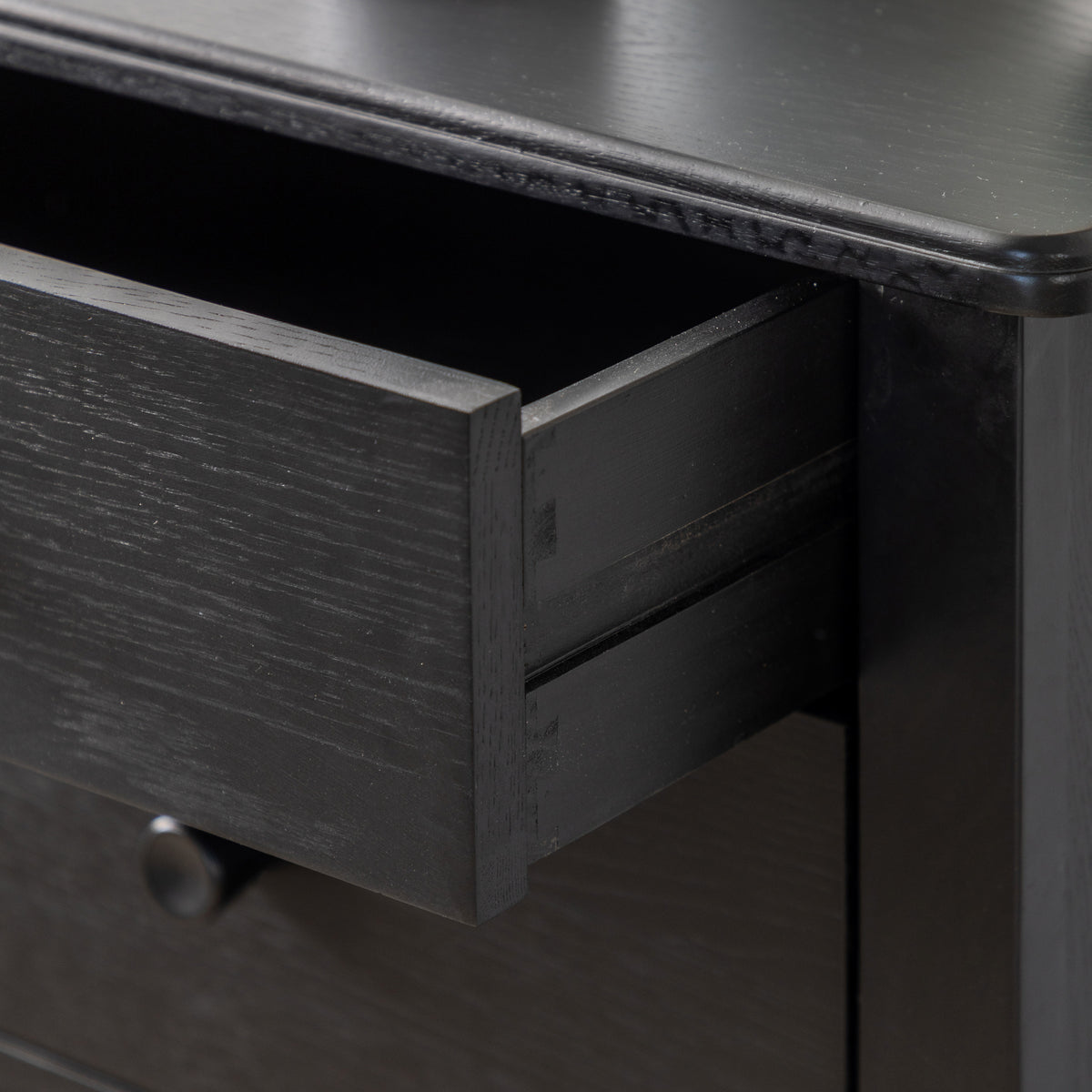 Wycombe 5 Drawer Chest Black – Black Solid Oak – 5 Drawers (view 3)
