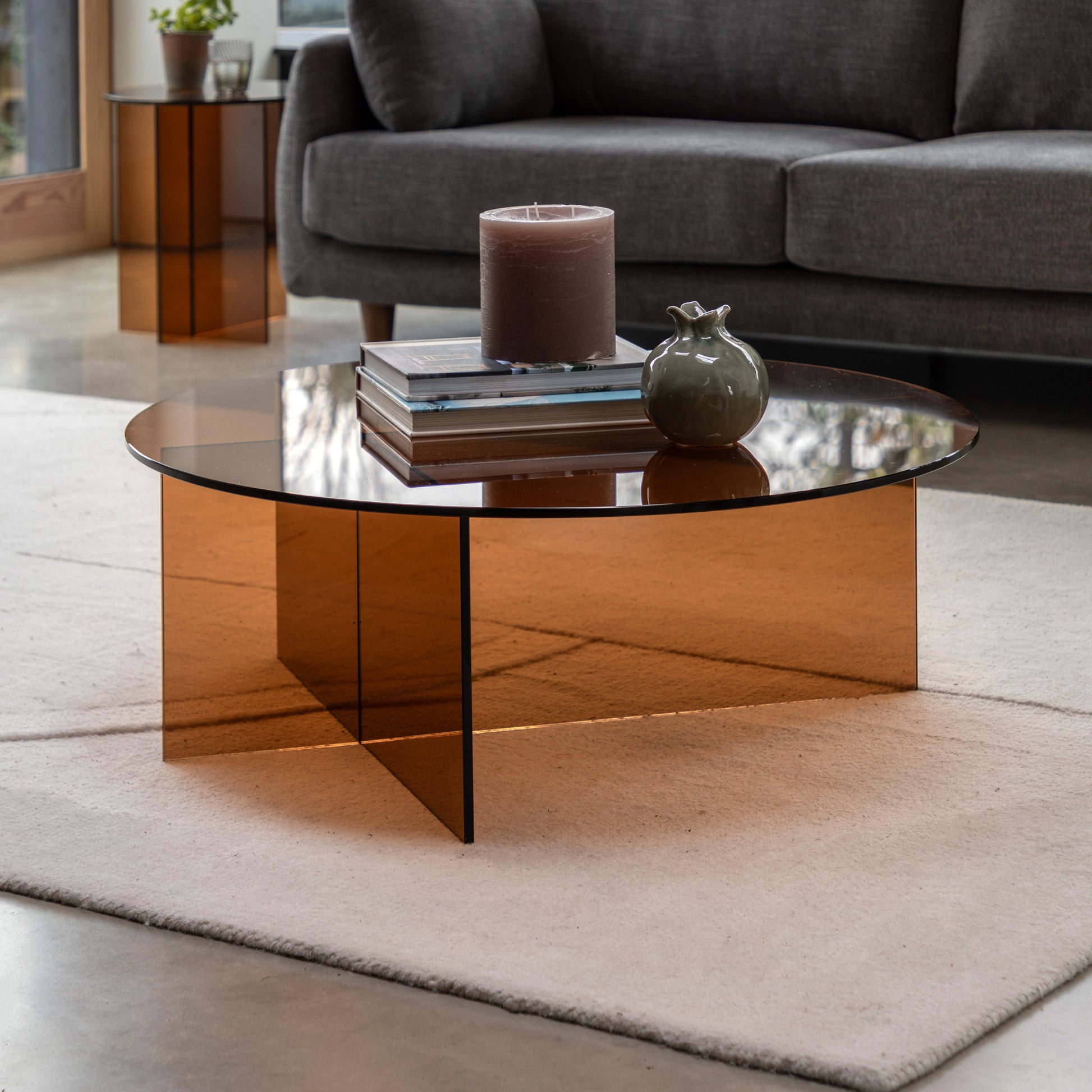 Parioli Glass Coffee Table Bronze 900x900x325mm – Brown