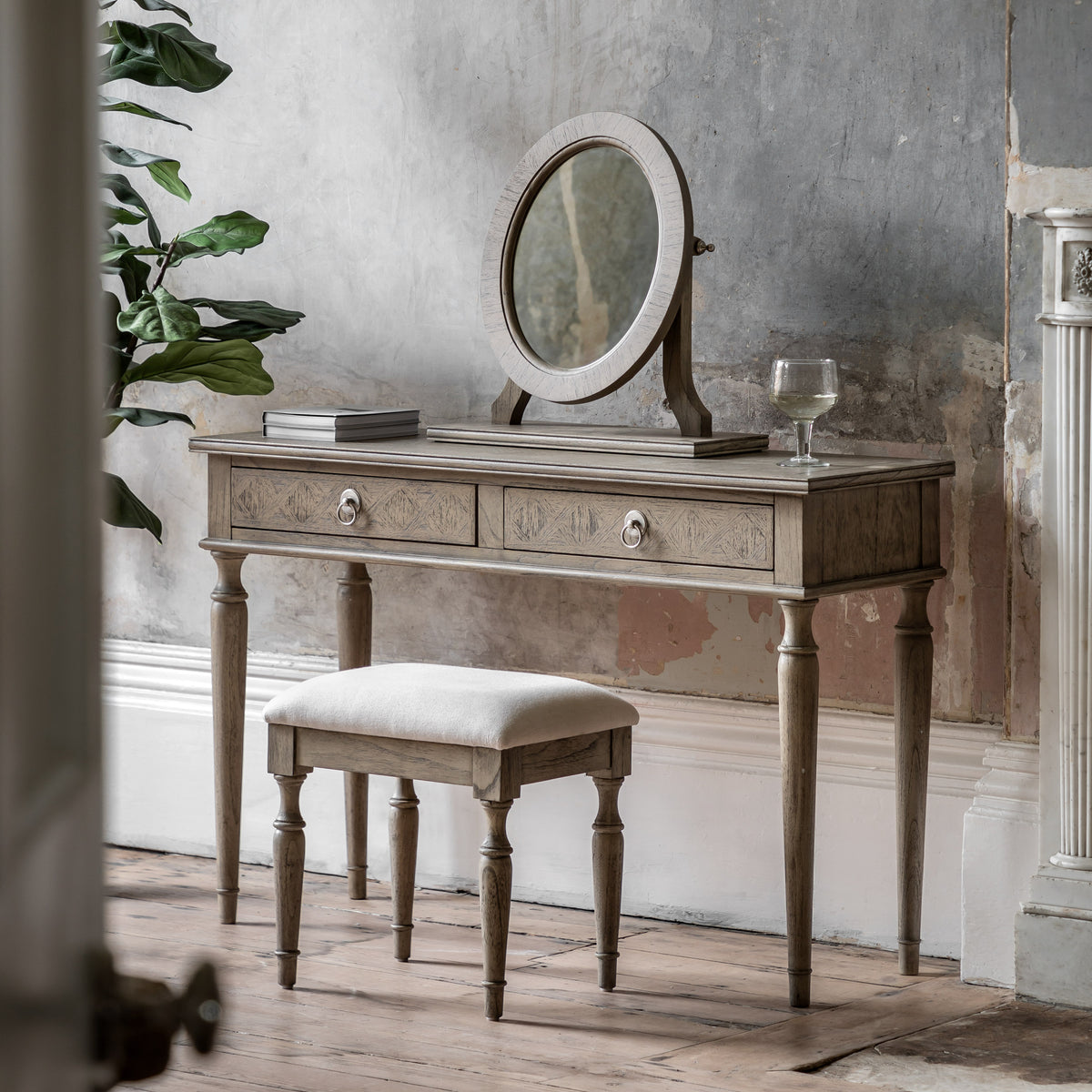 Rustique Dressing Table – Natural Mindy Ash – 2 Drawers (view 2)