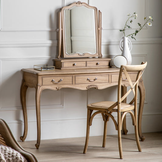 Chic Dressing Table Weathered – Light Wood Mindy Ash – 3 Drawers (view 2)