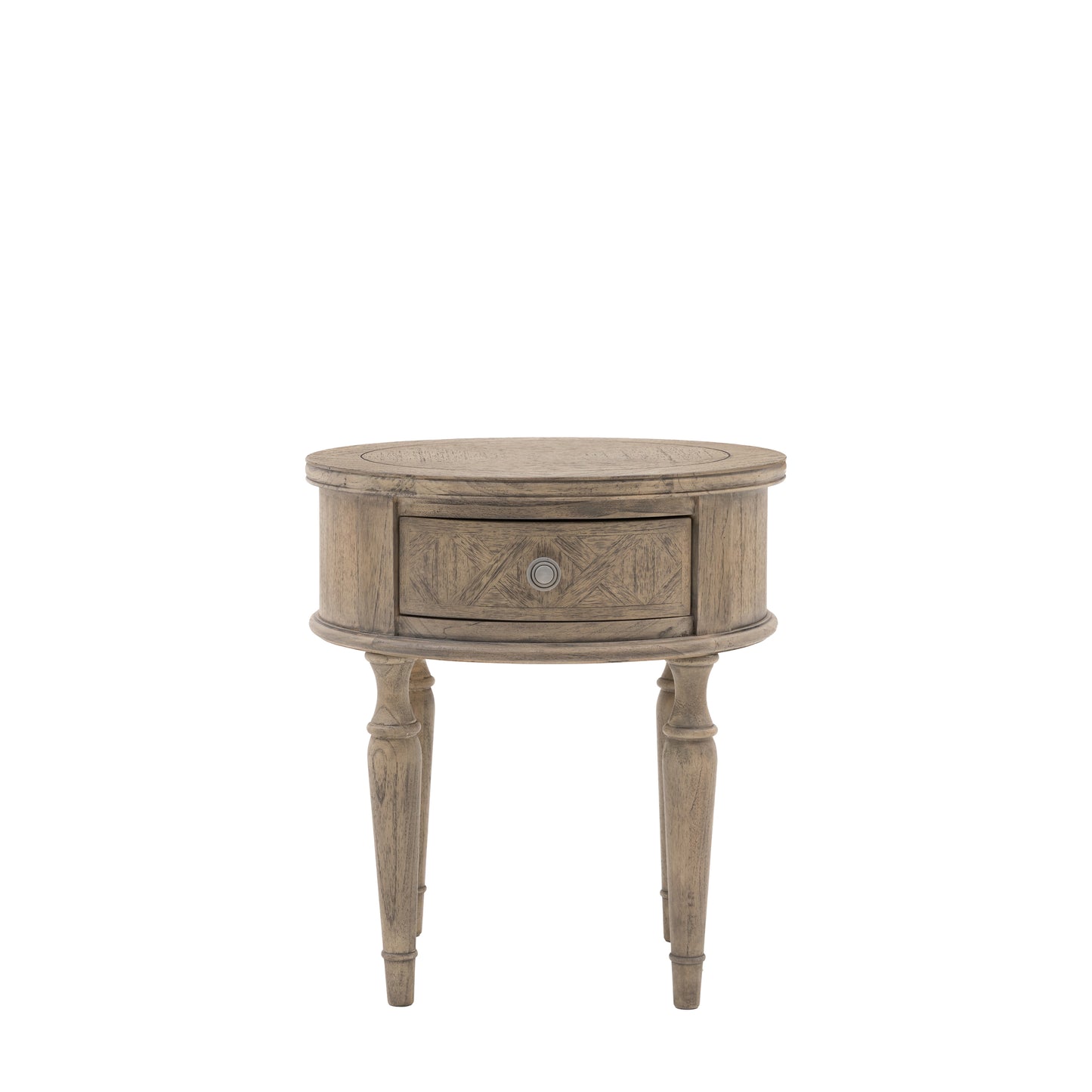 Rustique Round 1 Drawer Side Table 500x500x550mm – Natural