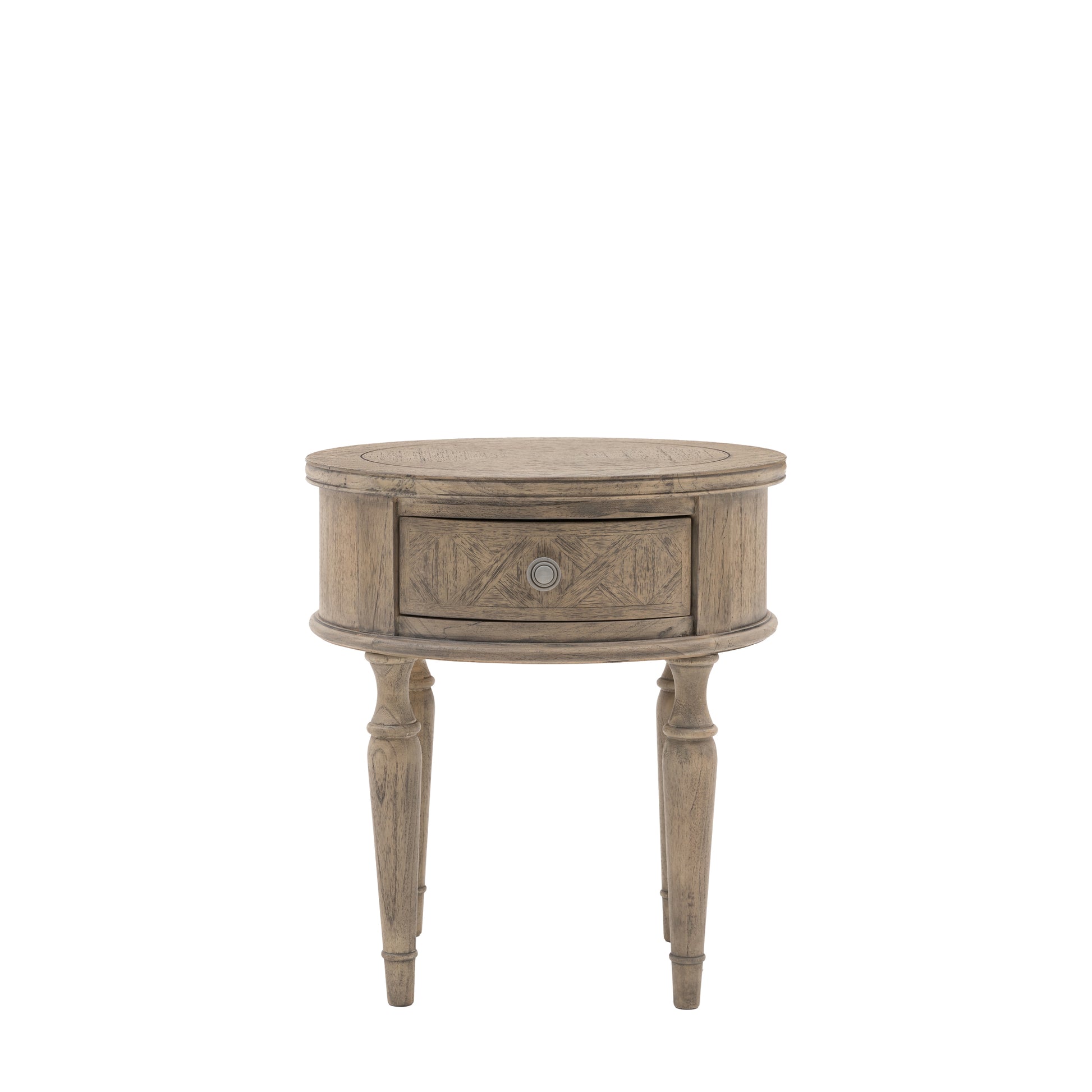 Rustique Round 1 Drawer Side Table 500x500x550mm – Natural