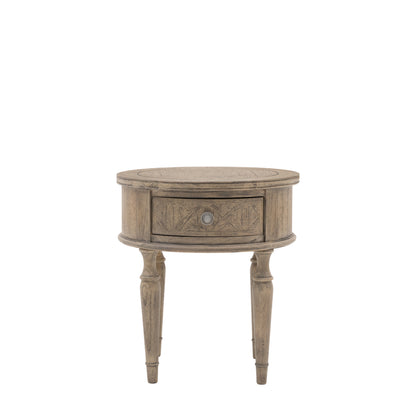 Rustique Round 1 Drawer Side Table 500x500x550mm – Natural